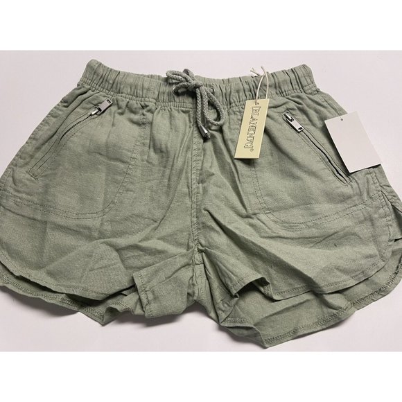 Blank NYC Women's Drawstring Shorts Linen Blend Moss Green Size 24 25 26 - Picture 1 of 5